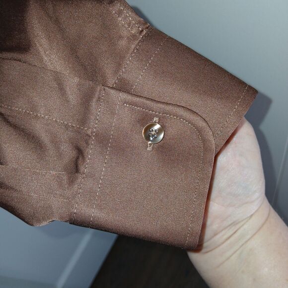 Men's FLEX Brown Long Sleeve Button Down Dress Shirt XL - Picture 11 of 13